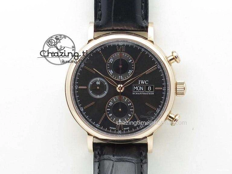 MIROTIME 0424 Portofino Chrono RG Black Dial on Black Leather Strap A HighPerformance 7389